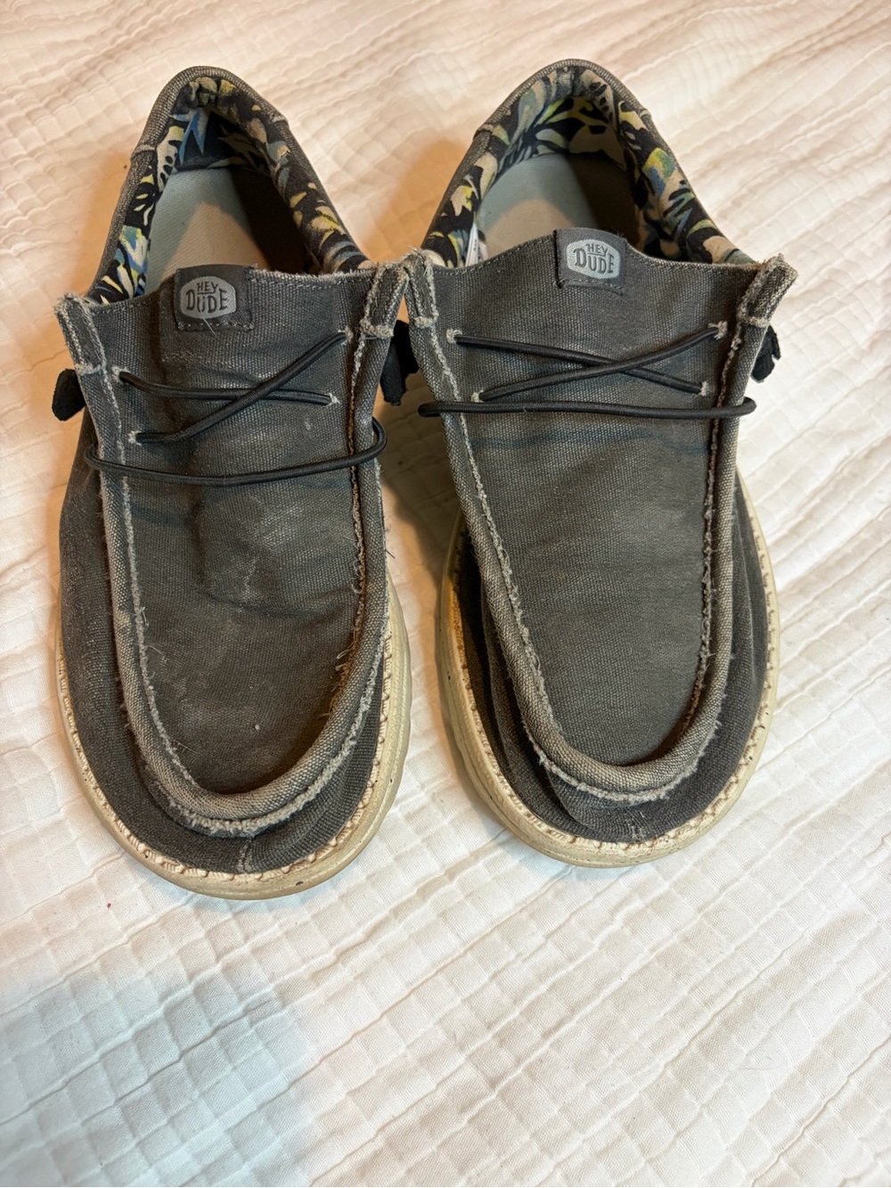 Hey Dude Gray Canvas Loafers with Patterned Lining